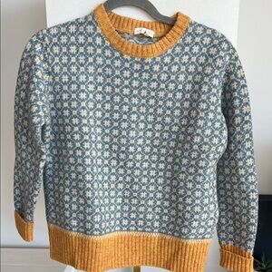 Blue and Mustard Patterned Crewneck Sweater